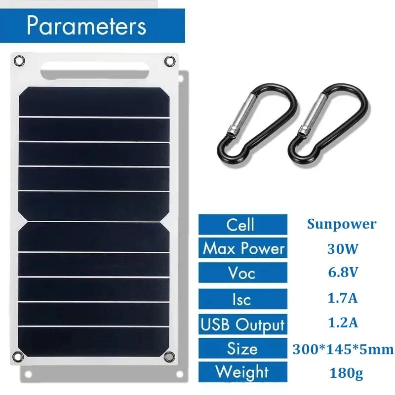 ALECTER Factory Price  30W  Multifunctional Solar Charger USB Rechargeable Power Bank Portable LED Solar Flood Light